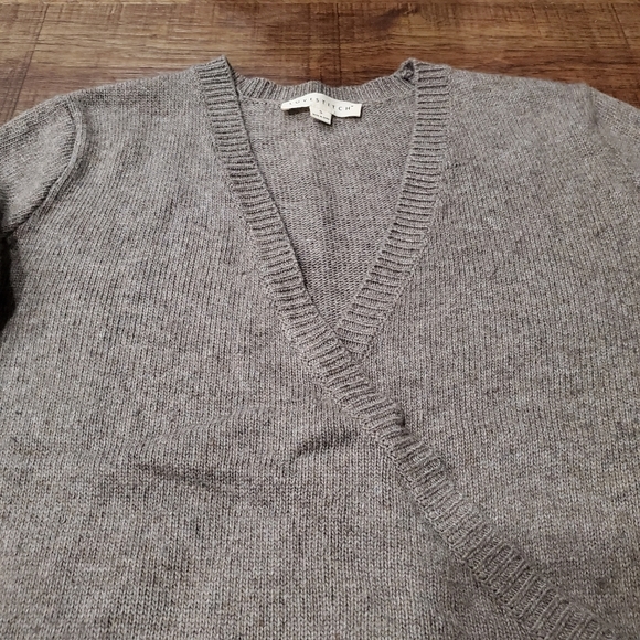 Lovestitch Faux Wrap Sweater Taupe Brown Cozy Warm Boho Preppy Neutral Winter S - Picture 7 of 7